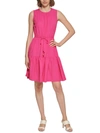 CALVIN KLEIN WOMENS CRINKLED TIERED FIT & FLARE DRESS