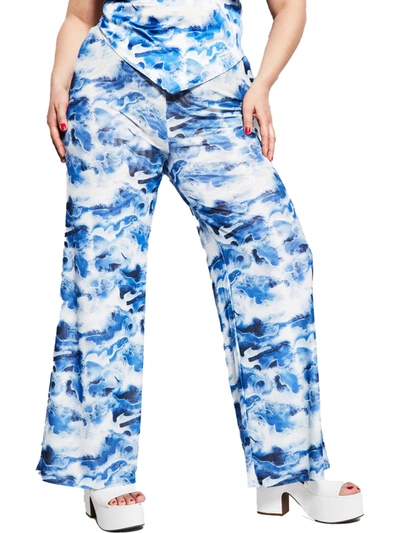 Royalty By Maluma Womens High Rise Wide Leg Flared Pants In Blue