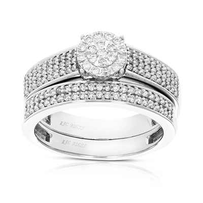 Vir Jewels 1/2 Cttw Round Cut Lab Grown Diamond Bridal Set .925 Sterling Silver Prong Set