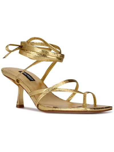 Nine West Pina 3 Womens Faux Leather Ankle Tie Slide Sandals In Gold