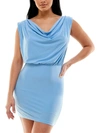 B Darlin Juniors Womens Knit Asymmetric Fit & Flare Dress In Blue