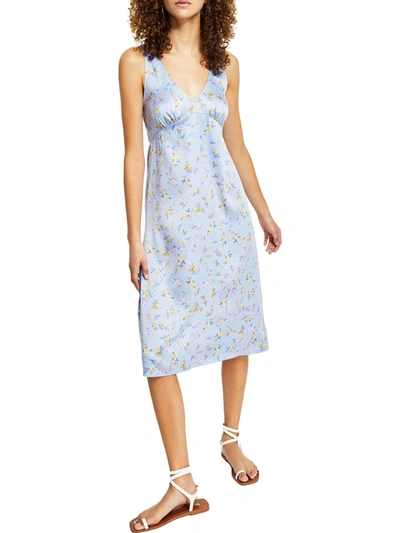 Hippie Rose Juniors Womens Floral Print Calf Midi Dress In Blue