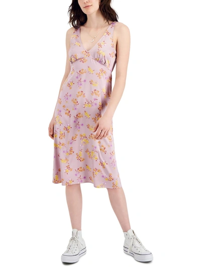 Hippie Rose Juniors Womens Floral Print Calf Midi Dress In Multi