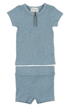 Maniere Manière Rib Cotton Knit T-shirt & Shorts Set In Blue
