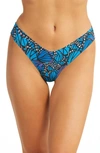 Commando Women's No-show Mid-rise Thong In Blue Butterfly