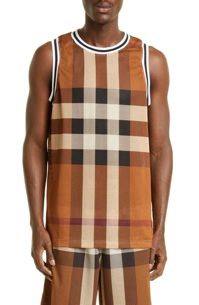 Burberry Check Print Mesh Vest In Brown