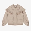 CHLOÉ GIRLS BEIGE EMBROIDERED GABARDINE JACKET