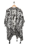 Vince Camuto Mixed Print Crochet Lace Ruana In Black White