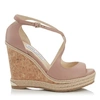 JIMMY CHOO DAKOTA 120 Ballet Pink Nappa Leather Wedge with Tonal Metallic Raffia,DAKOTA120NTW S