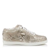 JIMMY CHOO MIAMI Champagne Metallic Snake Printed Leather Sneakers