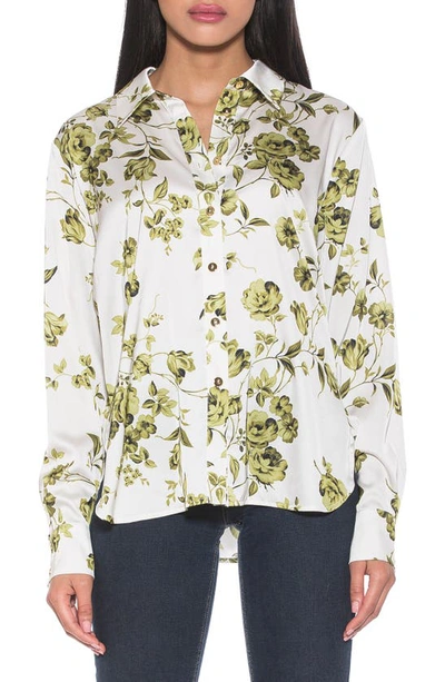 Alexia Admor Rylin Silky Front Button Blouse In Sage Floral