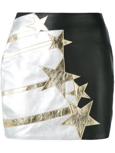 Faith Connexion Star Patch Smooth Leather Mini Skirt In Black
