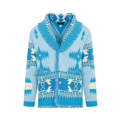 Alanui Icon Jacquard Cashmere Knit Cardigan In Swim Blue