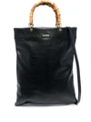 JIL SANDER BLACK TOTE BAG WITH BAMBOO HANDLES IN LEATHER WOMAN