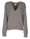 Bottega Veneta V-neck Knit Sweater Ribbed Finish In Brown