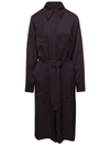 JIL SANDER BROWN BELTED COAT WITH CLASSIC COLLAR IN VISCOSE TWILL WOMAN