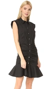 Veronica Beard Sleeveless Button-down Ruched Dobby Cotton Shirtdress In Black