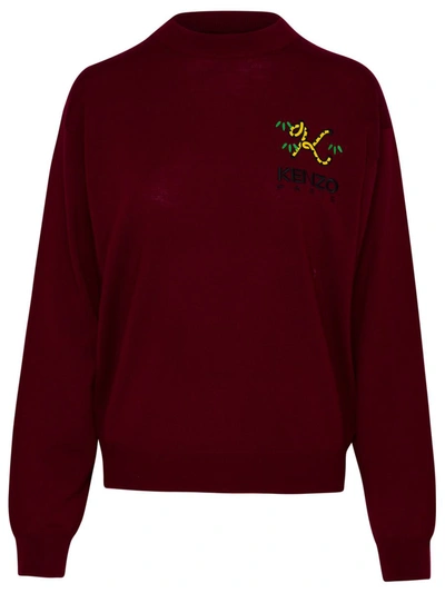 Kenzo Logo Embroidered Crewneck Knitted Jumper In Bordeaux