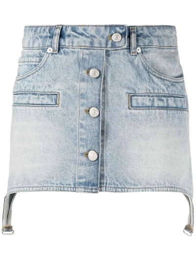 Courrèges Buckle-embellished Embroidered Denim Mini Skirt In Blue