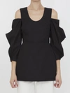Jil Sander Gathered Cold-shoulder Top With Puff Sleeves In Black