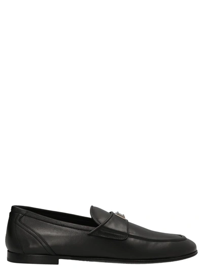 Dolce & Gabbana Logo-plaque Leather Loafers In Black