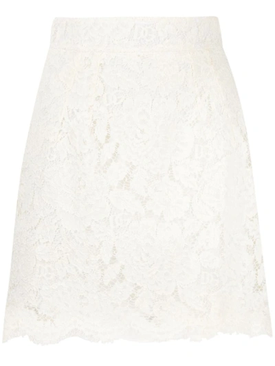 Dolce & Gabbana High-rise Floral-lace Mini Skirt In White
