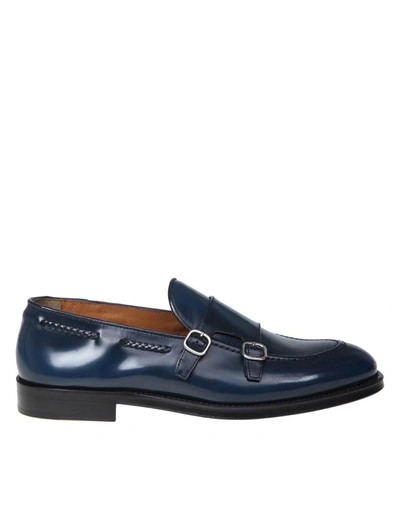 Doucal's Double Buckle Moccasin In Blue Calfskin In Neutrals