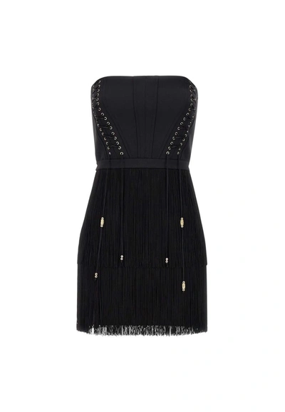 Elisabetta Franchi Bustier Fringe Detailing Dress In Black