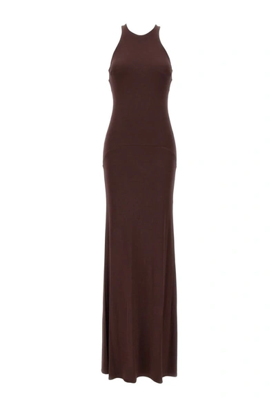 Elisabetta Franchi Open-back Sleeveless Dress In Brown