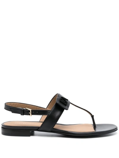 Emporio Armani Nappa-leather Flip-flop Sandals With Ea Logo In Black