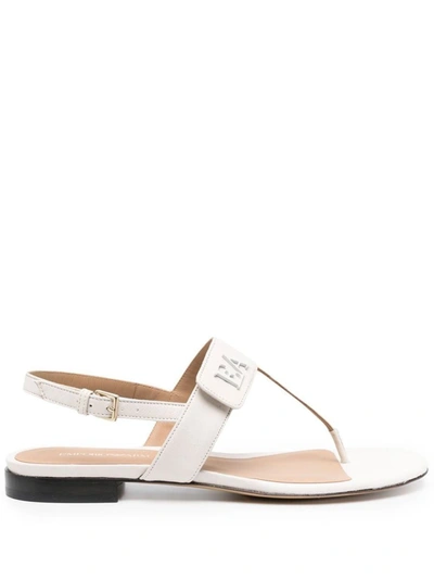 Emporio Armani Nappa-leather Flip-flop Sandals With Ea Logo In White