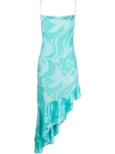 Etro Floral Asymmetric Midi Dress In Light Blue