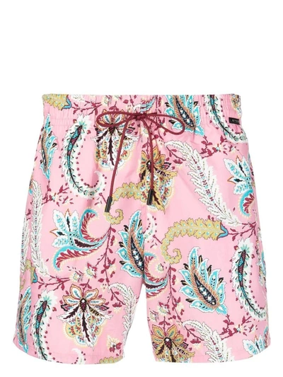 Etro Paisley Print Nylon Swim Shorts In Pink