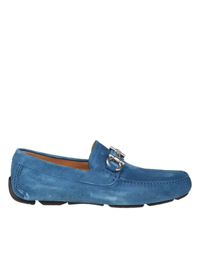 Ferragamo Gancini-plaque Suede Loafers In Blue