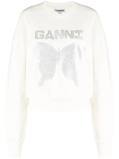 Ganni Woman Sweatshirt Ivory Size L Organic Cotton In White