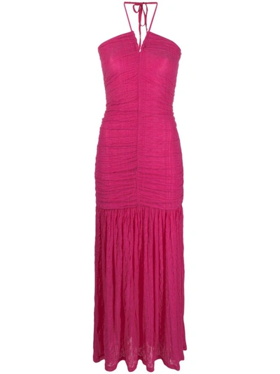 Ganni Stretch Lace Halter Maxi Dress In Pink