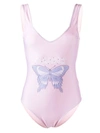 Ganni Graphic Deep Cut One Piece Swimsuit Light Lilac 38 In Light Lilac