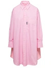 PALM ANGELS MINI PINK SHIRT DRESS WITH CONTRASTING LOGO PRINT AT THE BACK IN COTTON WOMAN