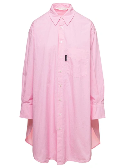 PALM ANGELS MINI PINK SHIRT DRESS WITH CONTRASTING LOGO PRINT AT THE BACK IN COTTON WOMAN