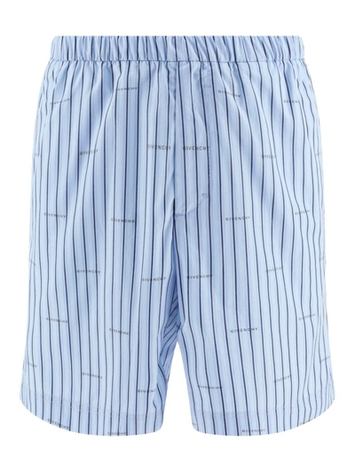 Givenchy Logo-print Striped Cotton Shorts In Blue