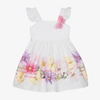 Monnalisa Floral Poplin Dress With Butterfly In White