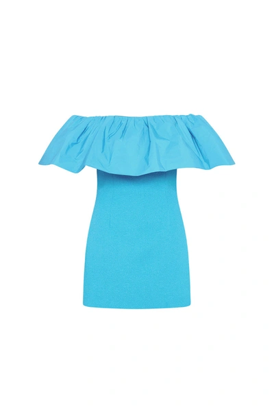 Rebecca Vallance Cecily Off Shoulder Mini Dress Blue