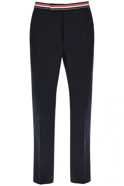 Thom Browne Tricolar Waistband Wool Twill Trousers In Blue