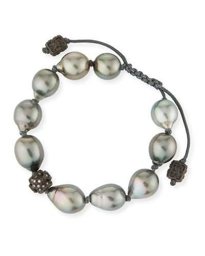 Armenta Old World Tahitian Pearl Pull-cord Bracelet With Champagne Diamonds In Yellow/black