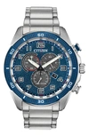 CITIZEN ECO-DRIVE TACHYMETER STAINLESS STEEL BRACELET WATCH, 45MM