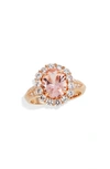 SAVVY CIE JEWELS SAVVY CIE JEWELS 18K ROSE GOLD PLATED STERLING SILVER, MORGANITE & CZ RING