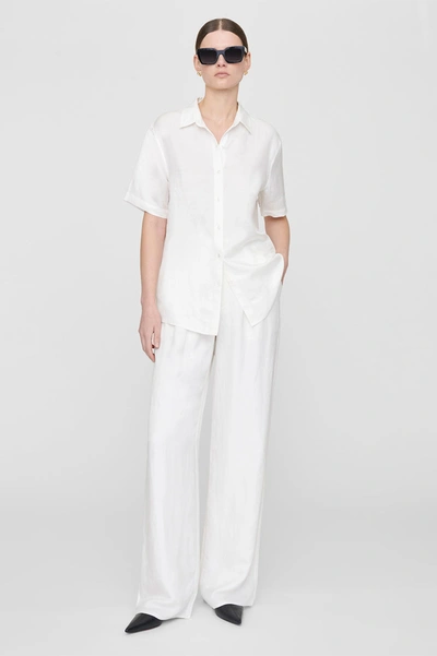 Anine Bing Carrie Trouser Wide Leg Pants In White Linen