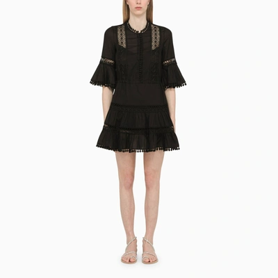 Charo Ruiz Agatha Black Lace-trimmed Cotton-blend Mini Dress