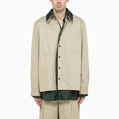 Bottega Veneta Contrast-panel Layered Regular-fit Cotton Shirt In Travertine/inkwell