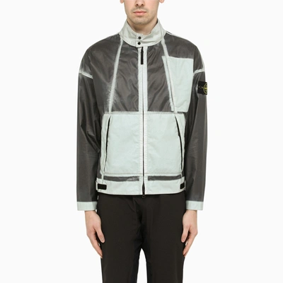 Stone Island Grey Mussola Gommata Biker Jacket In Blue